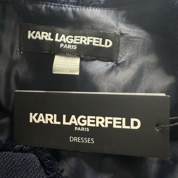 NEW Karl Lagerfeld Paris Womens 12 Blue Sleeveless Tonal Tweed Pocket Dress - Picture 7 of 10